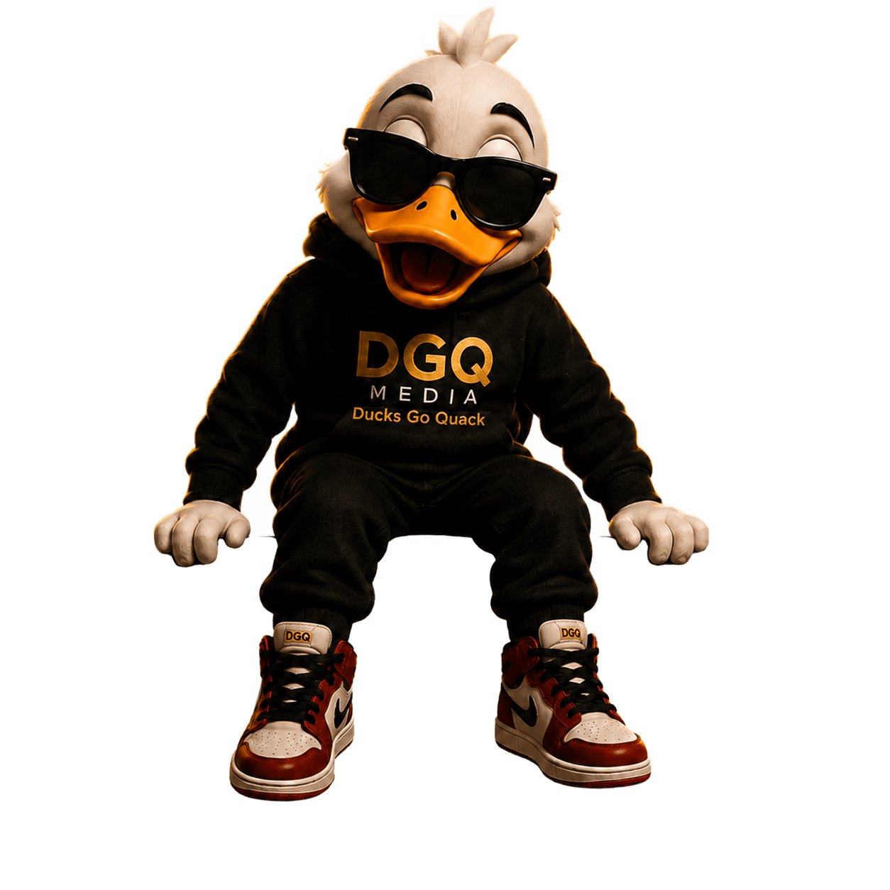 DGQ Media duck mascot, seated