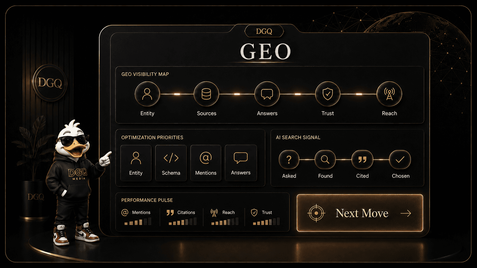 Concept preview of a DGQ GEO / AI-search readiness system